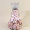 Hundkläder pastoral blommig klänning för klädkatt liten bowknot kjol söt tunn husdjur kläder sommar flicka chihuahua produkter 2023