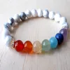 SN1122 Chakra Rainbow Bracelet Howlite Turquoise Bracelet Mala Bead Bracelet Womens Gemstone Bracelet Gift for Mom254S