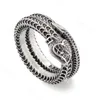 925 Sterling Silver Par Ring Retro slitna herr- och kvinnors par Ring Dual Color Emalj Tiger Head Ring 1: 1 Restaurering