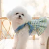 Hundkläder vårens sommarklänning med koppel Petkläder för små hundar Katter Plaid Vest Princess Harness and Traction Rope kjol