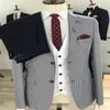 Blue Houndstooth Wedding Tuxedos Men Suits 3 stycken skräddarsydda bröllopsdräkter lapel casual mode formell affärsrock pant Vest223d