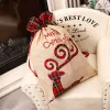 Bolsa de regalo de Navidad de lino de Santa Saco de tela escocesa roja Bolsas de asas con cordón Decoración del festival 915