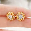 Stud Earrings Huitan Dazzling Circle Around Design Gold Color Ear For Women Brilliant Cubic Zirconia Temperament Sweet Jewelry