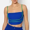 knit Women's T-Shirt Halter Top Sports Strip Design Sense Patchwork Color Small Vest Woman