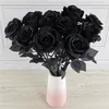 Dekorative Blumen Kränze Schwarz Künstliche Seide Rosenstrauß Halloween 10PC Lot Gothic Hochzeitspflanzen Für Party Decor269i