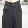 Calça jeans hip hop preta inteira, estilo folgado, calça solta para menino, jeans rap, calças grandes e gordas, calças compridas hiphop, grande 235w