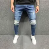 Mode hommes jean trou déchiré fermeture éclair taille haute Stretch maigre Denim pantalon décontracté crayon maigre Pants309y