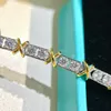 Luxury Charm Bracelet Schlumberger Brand Designer S925 Sterling Silver Cross Charm Zircon Chain Bracelet For Women Jewelry With Box Party Gift