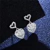 Boucles d'oreilles en argent 925, Original, Total 2 Ct, diamant taille brillant, Test passé couleur D, Moissanite, bijoux en pierres précieuses en forme de cœur à 4 broches