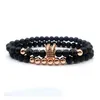 Perlen 6mm Crown King Charm Stränge Perlen Armband Set für Männer Frauen Schwarz Naturstein elastische verstellbare Armreif Paar Schmuck Geschenk DHPY4