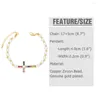 Braccialetti a maglie Croce di cristallo multicolore per le donne Rame placcato oro Perline Perla CZ Gioielli Amuleto Regali Brte70
