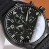 デザイナーIWC Watch Mens Pilot Chronograph Menwatch with Box D He Mechanical Auto relojすべてのピンワーキングレザーストラップモントレクス