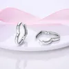 Boucles d'oreilles créoles en argent Sterling 925, Double cœur, plume carrée pour femmes, bijoux Pendientes Plata Ley Original