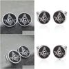 Cuff Links Mens Sier Masonic Bijoux Mason Symbole de Symbole de manchette avec huile noire Drip en gros de livraison de gouttes d'usine Tie Tie Clasps Tacks Dhtpn