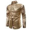 Men's Casual Shirts Mens Black Long Sleeve Button Down Dress 2021 Shiny Sequin Silk Satin Shirt Men Business Party Male Chemi292d