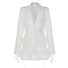 Ternos femininos outono sexy com decote em v branco blazers feminino elegnat único breasted magro ruched clube festa jaqueta casacos roupas de inverno 2023