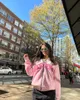 女性のパーカースウェットシャツY2Kヨーロッパとアメリカンストリートプラスサイズルーズピンクの印刷パターンジッパーフーダーヒップホップファッションフレンズパーティー服230914