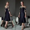 Gorgeous Black Mermaid Mother Of The Bride Dresses Jewel Sleeveless Applique Lace Wedding Gown Knee-length Mother Gown Long Formal233Z