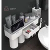 Porte-brosse à dents magnétique avec presse-dentifrice avec tasses pour 2 à 3 personnes dans la salle de bain, support de rangement, support à clous Y200407286c