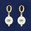 Boucles d'oreilles pendantes en Zircon, œil bleu maléfique, couleur or, petite main de Fatima pour femmes et filles, bijoux à la mode