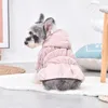 Dog Apparel Windproof Flannel Schnauzer Hooded Clothes Small Doggy Jacket Floral Bubble Cinched Waist Chihuahua Coat For Winter Outwear