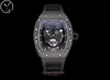 YS RM052 Watch 49.8mmx44.3mmx16.4mm Tourbillon sport Carbon fiber case Rubber strap sapphire glass mirror