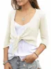 Kvinnors stickor Tee's Tie Front Shrupp 34 Sleeve Bolero Sheer Knutt Lightweight Cardigan Sweaters Short Shawl Tops 230914