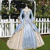 Vintage Ball Gown Victorian Dress Medieval Gothid Bridal Gown Champagne Light Sky Blue Long Bell Sleeves Appliques Scoop Neck Cust303T