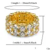 Iced 2 Row 360 Eternity Gold Bling Rings Micro Pave Cubic Zirconia 14K Plated Simated Diamonds Hip Hop Ring For Men Women Drop Delivery