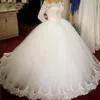New Arrival Tiered Tulle Ball Gown Wedding Dresses Lace Beaded Crystals Long Sleeves Court Train Wedding Bridal Gowns For Bride258i