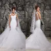 Eleganckie seksowne białe koronkowe sukienki ślubne syrenki Sheer Back Windelable Train Suknie ślubne Plus Size Vestidos de Noiva2231