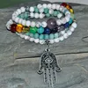 SN0288 Protection 108 Mala Beads Bracelet Yoga Necklace Japa Hamsa Natural Stone المجوهر