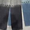 Kvinnors jeans mode broderi gradient design bred ben retro tvättar hög midja avslappnade raka benbyxor