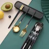 Dinnerware Sets Gold Portable Stainless Steel Spoon Cutlery Set 3PCS4PCS Fork Alloy Chopsticks Work Travel Box Wedding Gift272M