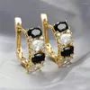 Boucles d'oreilles créoles UILZ géométrique ronde zircone pour femmes de luxe noir blanc brillant cristal Rarrring accessoires portables quotidiens