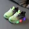 Athletic Outdoor Spring Autumn Children's Luminous Leather Running Shoes Boys Girls LED Lights Sports 230915