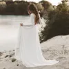 Neues Strandhochzeitskleid mit langen Ärmeln, Boho-V-Ausschnitt, offener Rücken, Brautkleider 2019, Chiffon-Hochzeitskleid mit Spitze novias263x