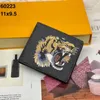 High quality men animal Short Wallet Leather black snake Tiger bee Wallets Women Long Style Purse Wallet card Holders with Cards gift box