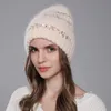 Beanie/Skull Caps Cntang Fashion Hat Round paljetter Vinter varma mössor Angora Rabbit pälshattar för kvinnor stickade kvinnliga hattar högkvalitativa mössa y2k 230915