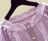 Blouses pour femmes Chemises Chic chemisier en mousseline de soie femmes été violet hauts Vintage manches bouffantes Style français casual chemise blanche femmes Blusas 230915