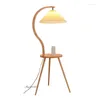 Floor Lamps Retro Wooden Lamp Tripod Stand Light Pleated Shade Shelf For Living Room Bedroom Study Eye Protective Reading