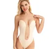 Sexy set dames bodysuit shapewear diepe v-hals body shaper backless u-plunge shapers trainer doorzichtige riem gewatteerde push-up korset bruiloften 230808