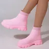 Designer de moda feminina meias botas plataforma de cor sólida preto rosa roxo deslizamento em mulheres malha tornozelo botas confortáveis treinadores tamanho 35-43