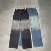 Kvinnors jeans mode broderi gradient design bred ben retro tvättar hög midja avslappnade raka benbyxor