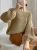 Kadın Sweaters% 18 Yün Sweater Kırpılmış Üst Kadın Pullover 2023 Sonbahar Kış İngiltere Tarzı Gevşek Vintage O-Neck Out Örgü Çekme