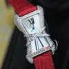 Высокое ювелирное искусство Libre WJ306014 Diamond Enlacee Швейцарские кварцевые женские женские часы с бриллиантовым безелем Белый циферблат из швабры Красная кожа Новые Puretime254u