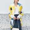 Scarves Twill Silk Scarf Women Yellow Hand painted Floral Oversize Echarpes Foulards Femme Wrap Bandanna 130130cm 230914