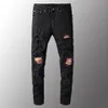 Мужские джинсы, мужские роскошные розовые банданы, лоскутные байкерские черные эластичные джинсовые рваные узкие брюки с дырками, большие размеры 40228n
