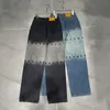 Kvinnors jeans mode broderi gradient design bred ben retro tvättar hög midja avslappnade raka benbyxor