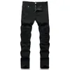 Herenjeans High Street Fashion Wit Gat Patch Elastisch Slim Fit Geplooide Skinny Solid Kwaliteit Denim Broek 230914